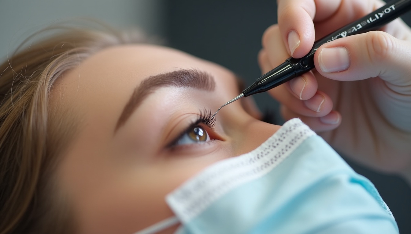 Femeie zâmbitoare cu sprâncene perfect conturate prin micropigmentare, într-un mediu curat de salon