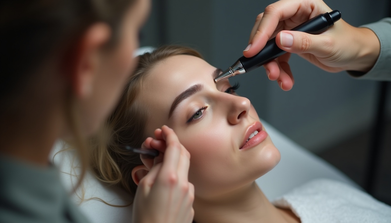 Femeie examinându-și sprâncenele micropigmentate și riscurile asociate