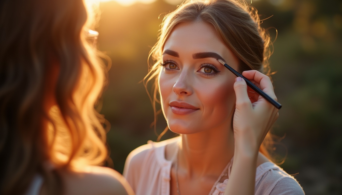 Model cu sprâncene powder perfect conturate, reprezentând tendințele din 2026